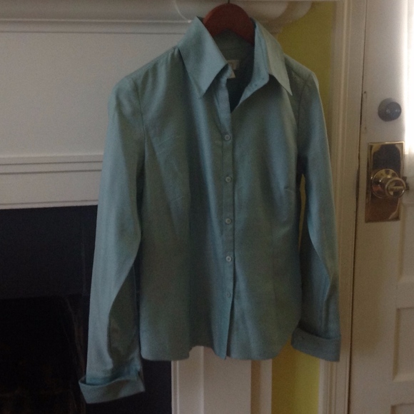 LOFT Button Up French Cuff Dress Shirt Textured Blue - Sz 4 - Picture 3 of 8